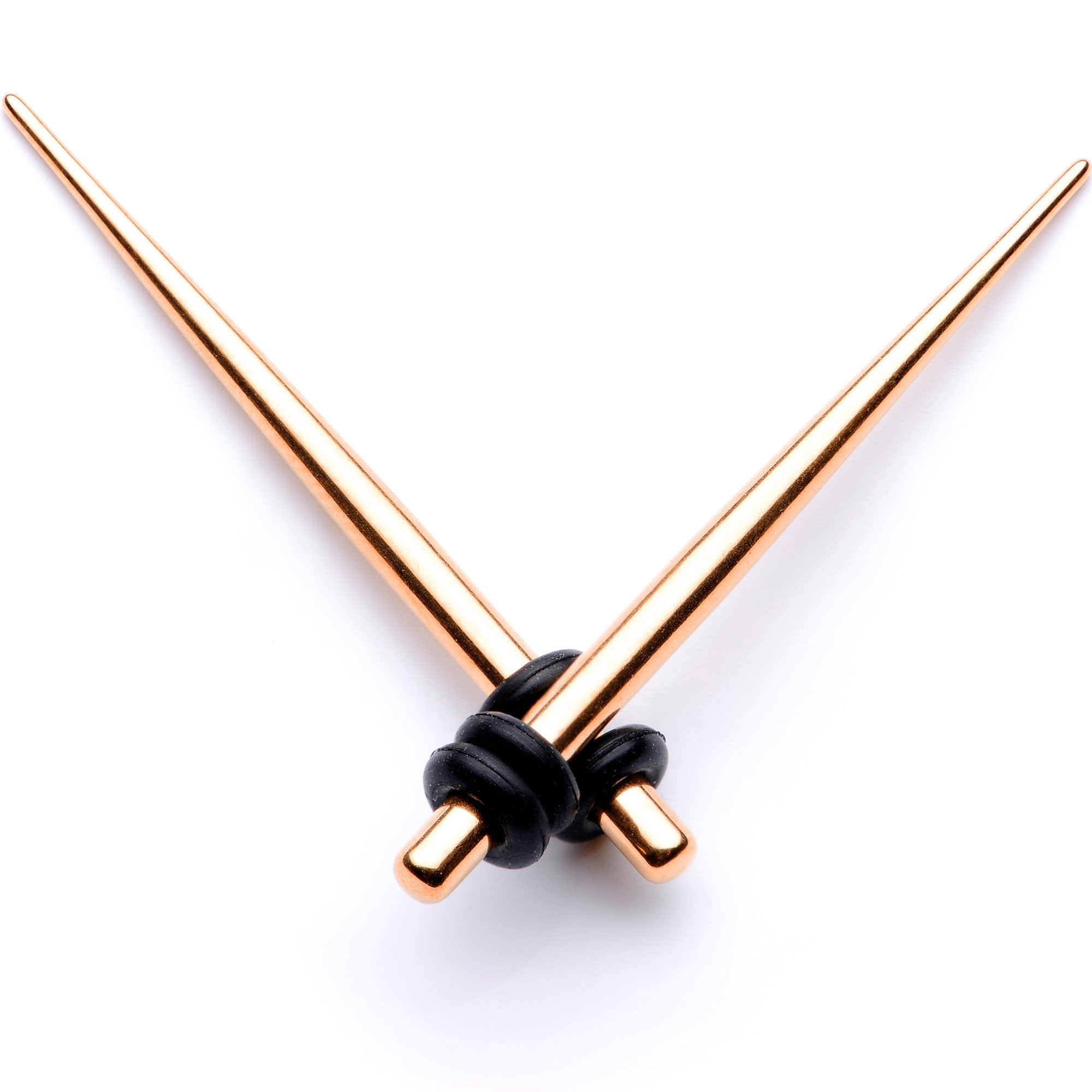 BodyCandy Rose Gold Tone Anodized Straight Taper Set Available in Sizes  14G to 00G — scale reference