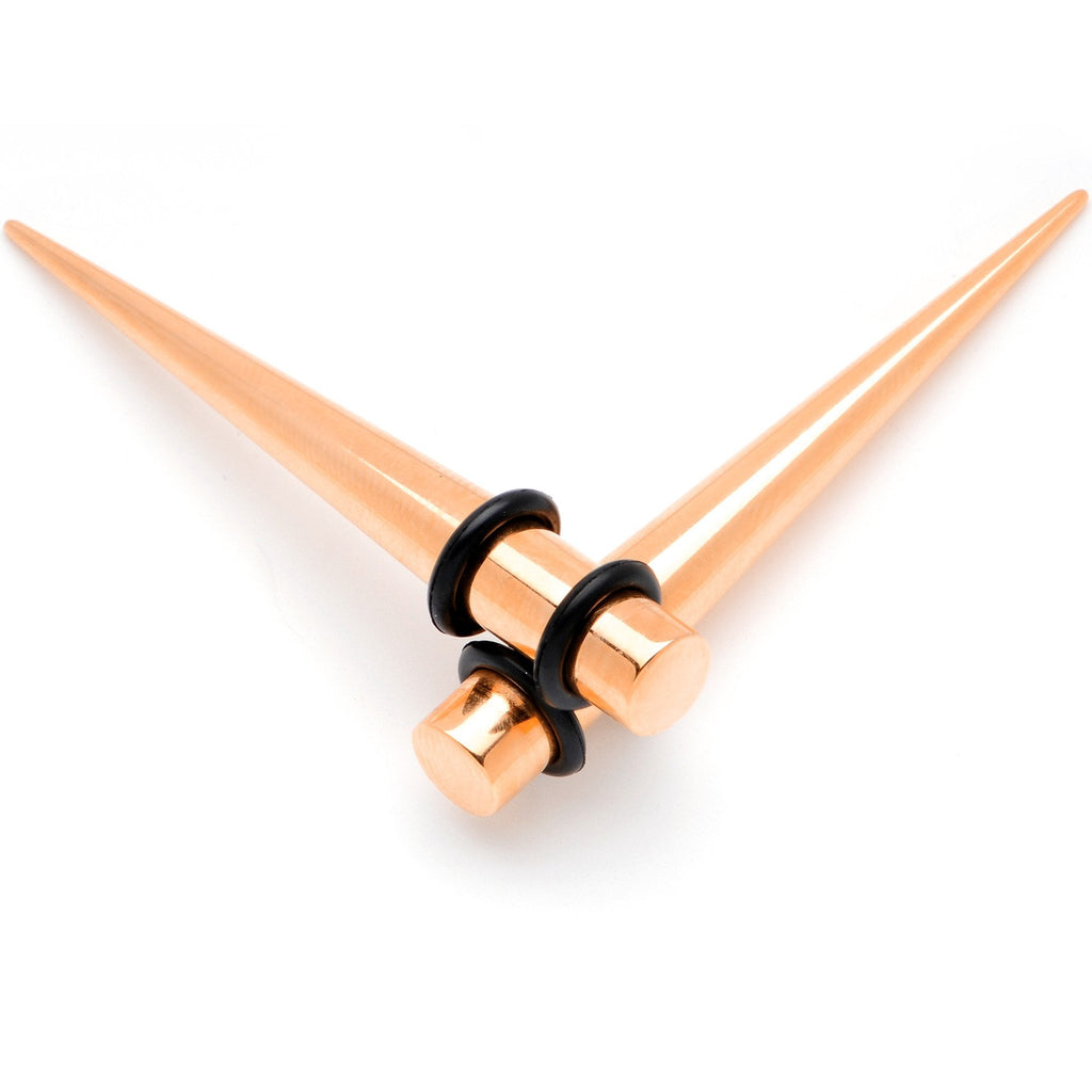 BodyCandy Rose Gold Tone Anodized Straight Taper Set Available in Sizes  14G to 00G — main product shot