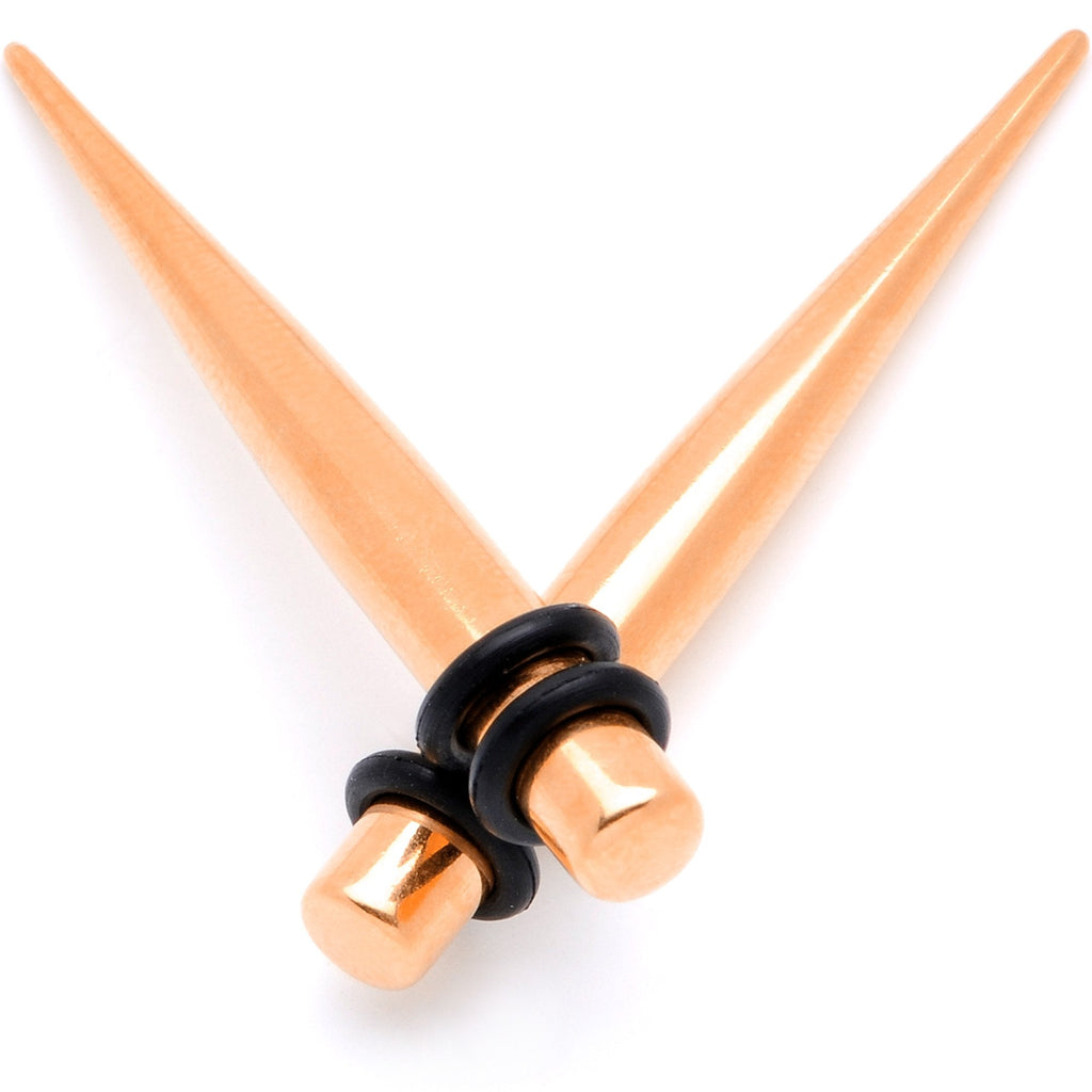 BodyCandy Rose Gold Tone Anodized Straight Taper Set Available in Sizes  14G to 00G — in-use context