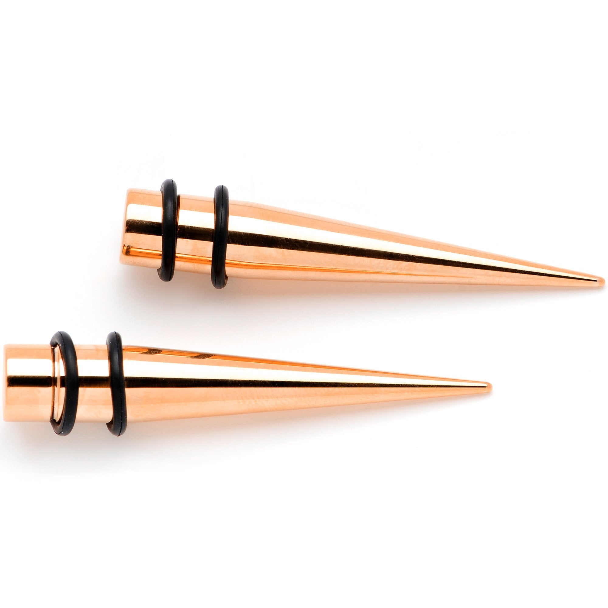BodyCandy Rose Gold Tone Anodized Straight Taper Set Available in Sizes  14G to 00G — detail and construction