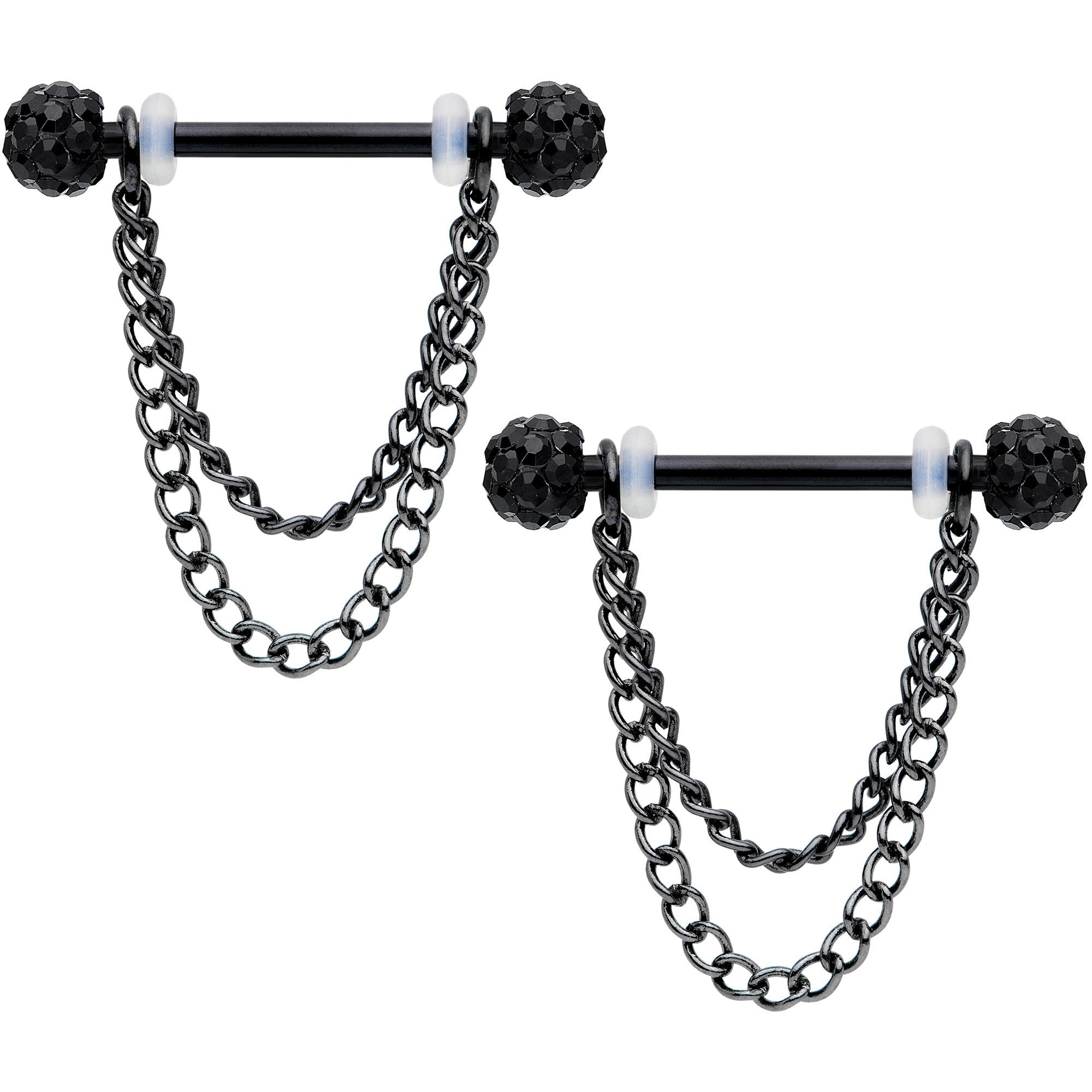 BodyCandy 14G Black Gem End Black Chain Dangle Nipple Ring Set — main product shot