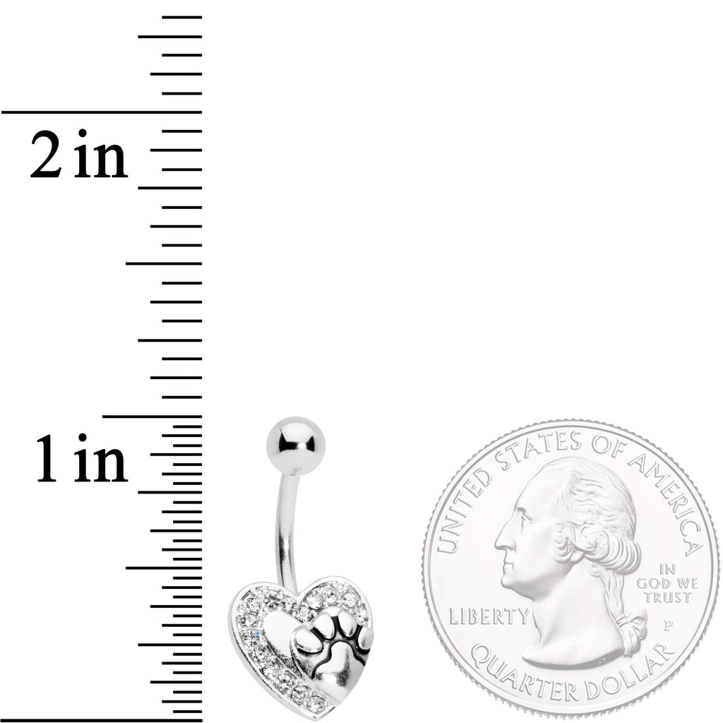 BodyCandy Clear Gem Dog Paw Print Heart Puppy Love Belly Ring — detail and construction