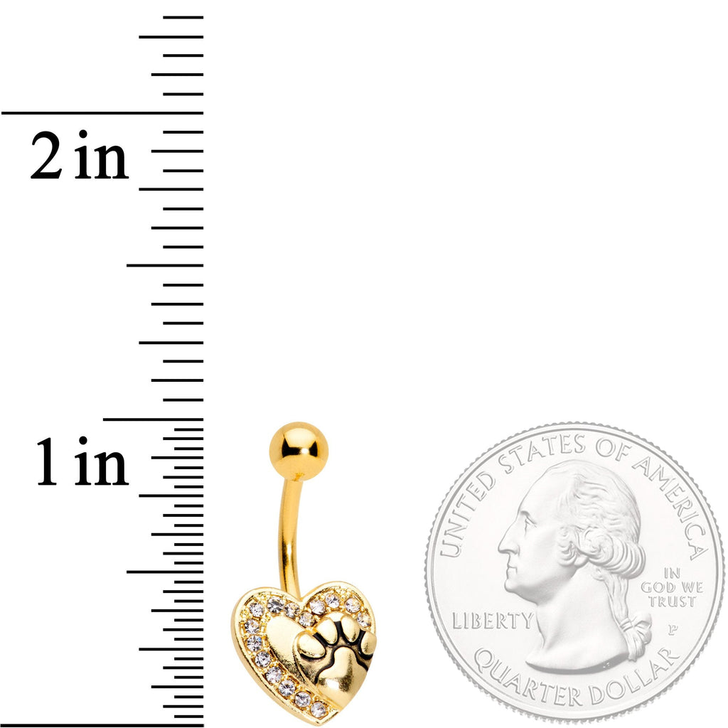 BodyCandy Clear Gem Gold Tone Dog Paw Print Heart Puppy Love Belly Ring — detail and construction