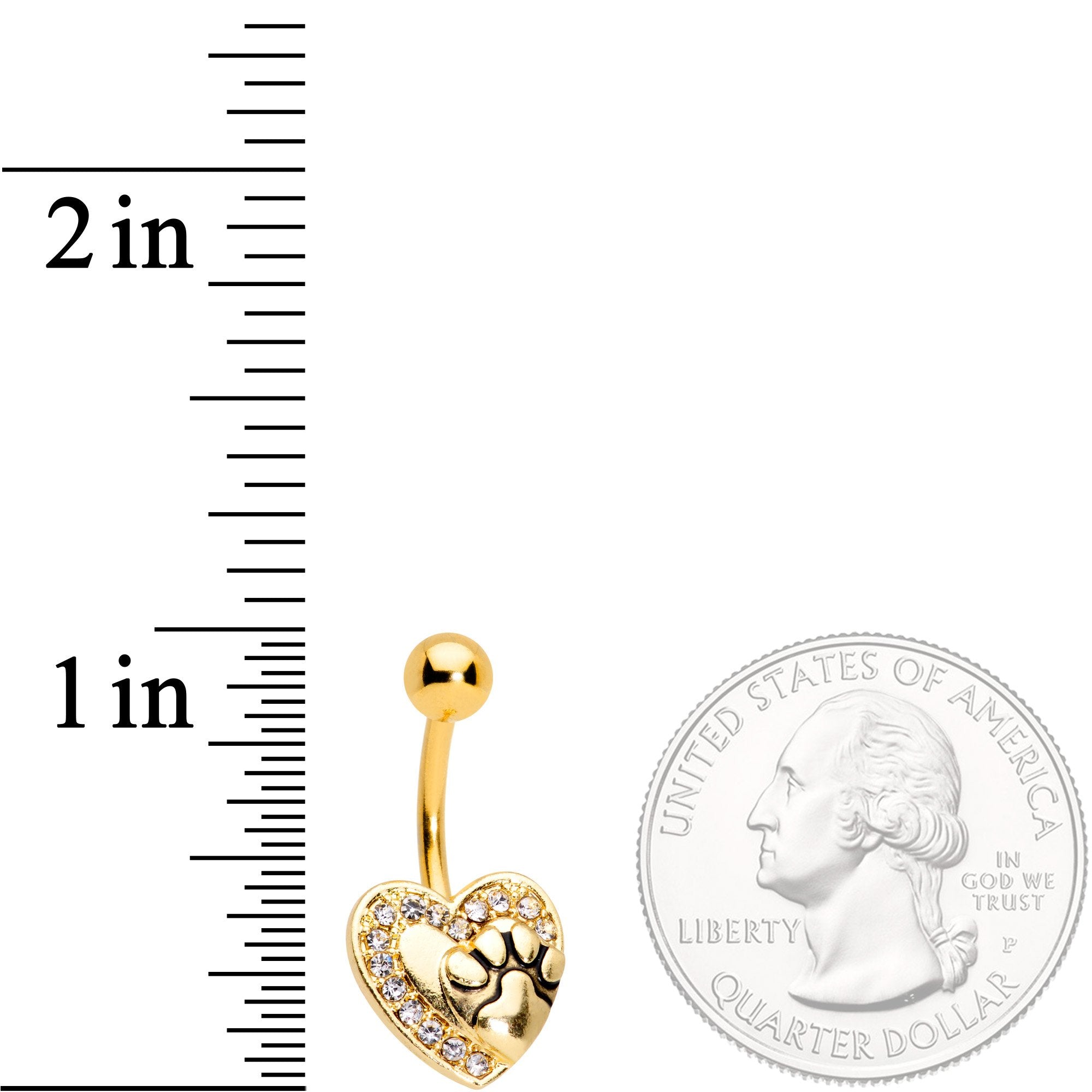 BodyCandy Clear Gem Gold Tone Dog Paw Print Heart Puppy Love Belly Ring — detail and construction