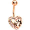BodyCandy Clear Gem Rose Gold Tone Dog Paw Print Heart Puppy Love Belly Ring — main product shot