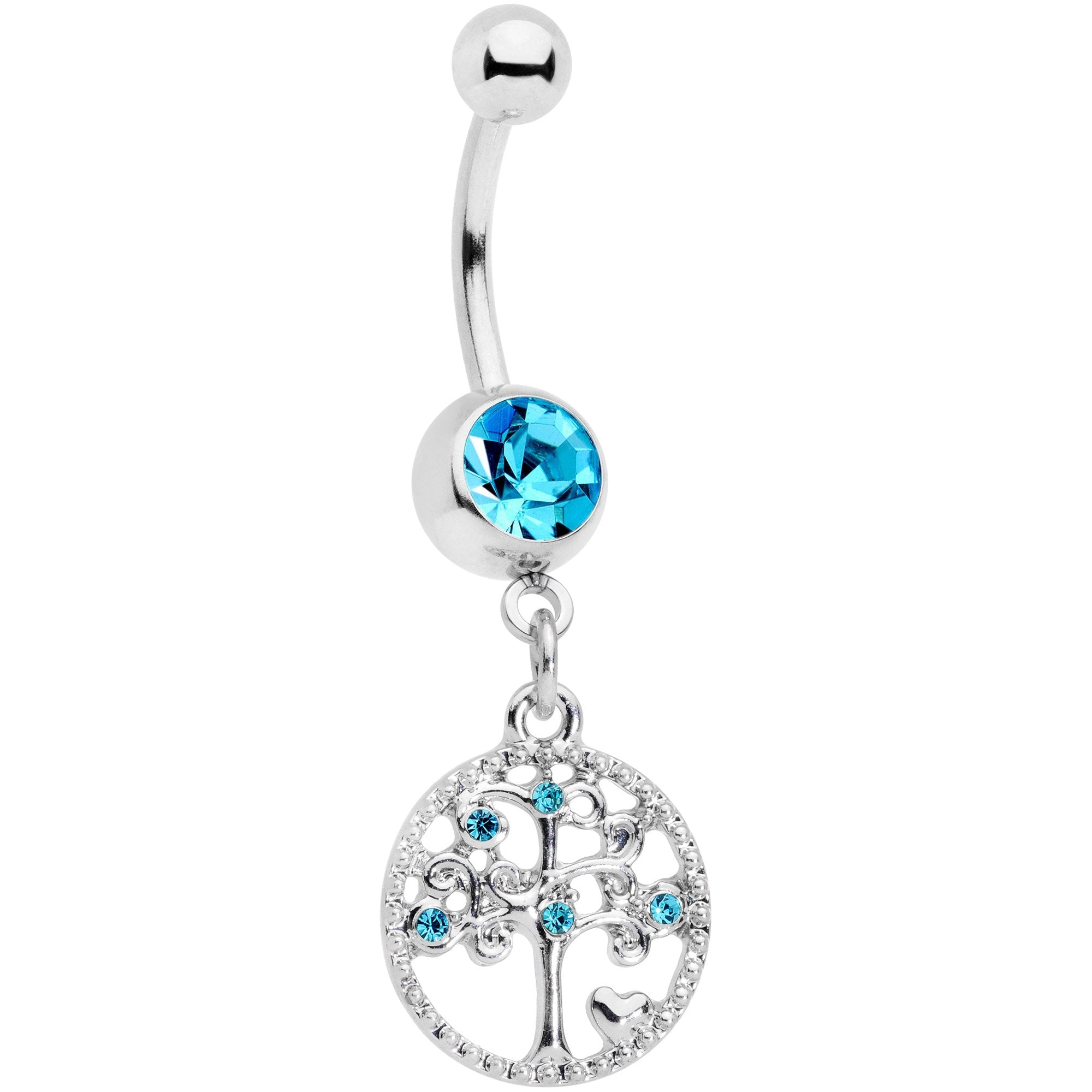BodyCandy Aqua Gem Love Tree of Life Dangle Belly Ring — main product shot