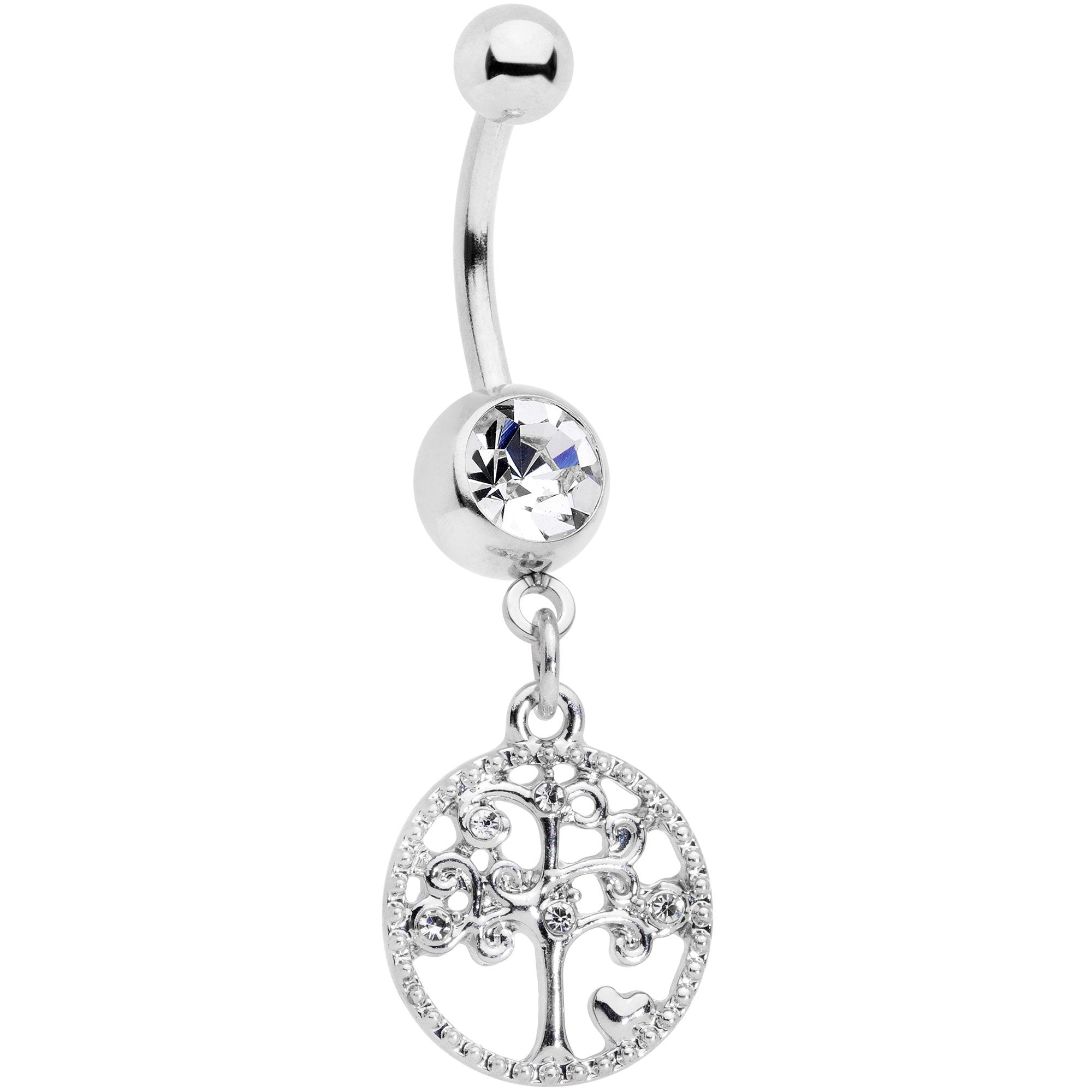 BodyCandy Clear Gem Love Tree of Life Dangle Belly Ring — main product shot