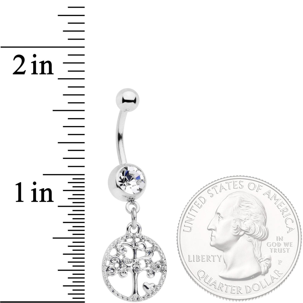 BodyCandy Clear Gem Love Tree of Life Dangle Belly Ring — detail and construction