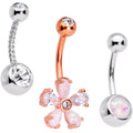 BodyCandy White Faux Opal Fun With Flowers Belly Ring Set of 3 — main product shot