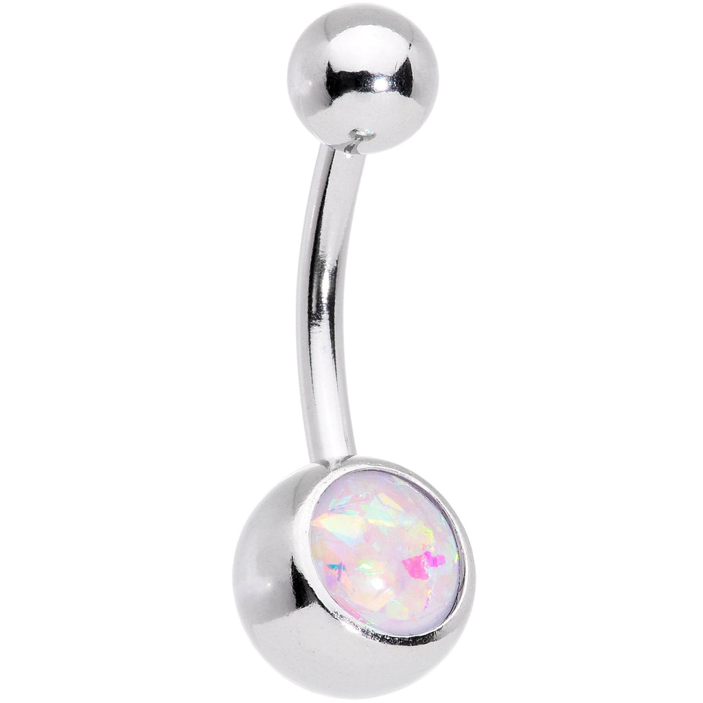 BodyCandy White Faux Opal Fun With Flowers Belly Ring Set of 3 — branding close-up