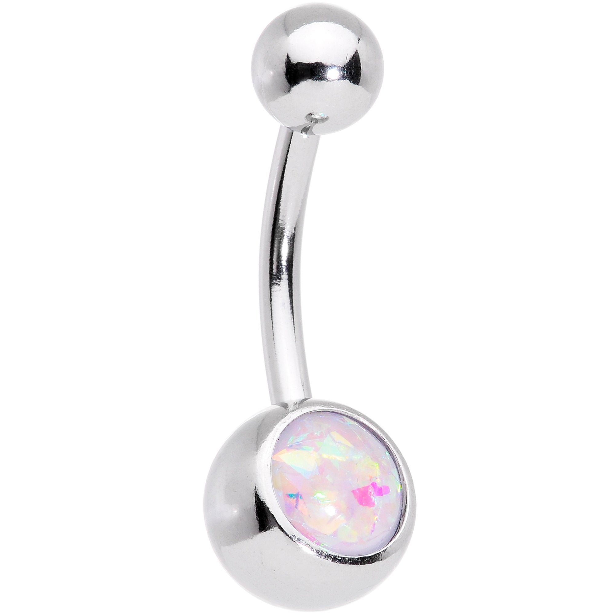 BodyCandy White Faux Opal Fun With Flowers Belly Ring Set of 3 — branding close-up
