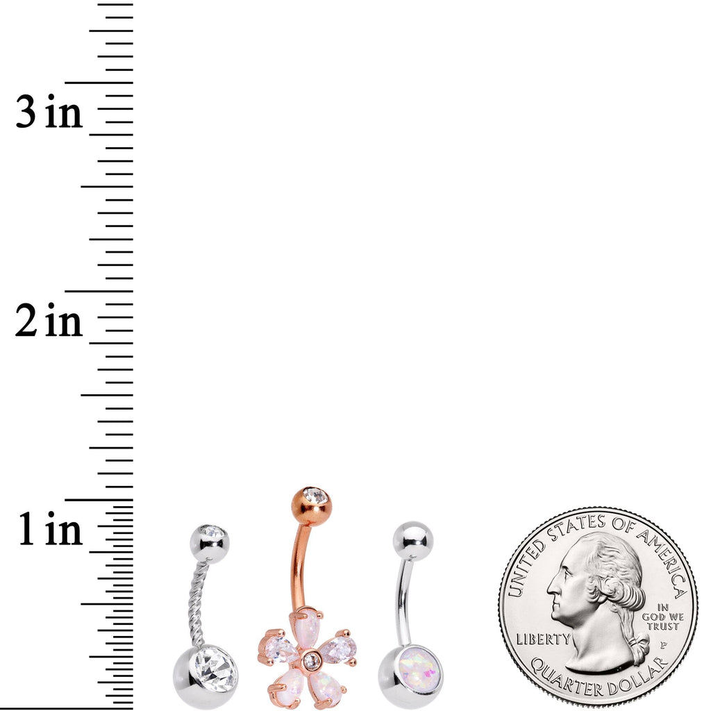 BodyCandy White Faux Opal Fun With Flowers Belly Ring Set of 3 — alternate view