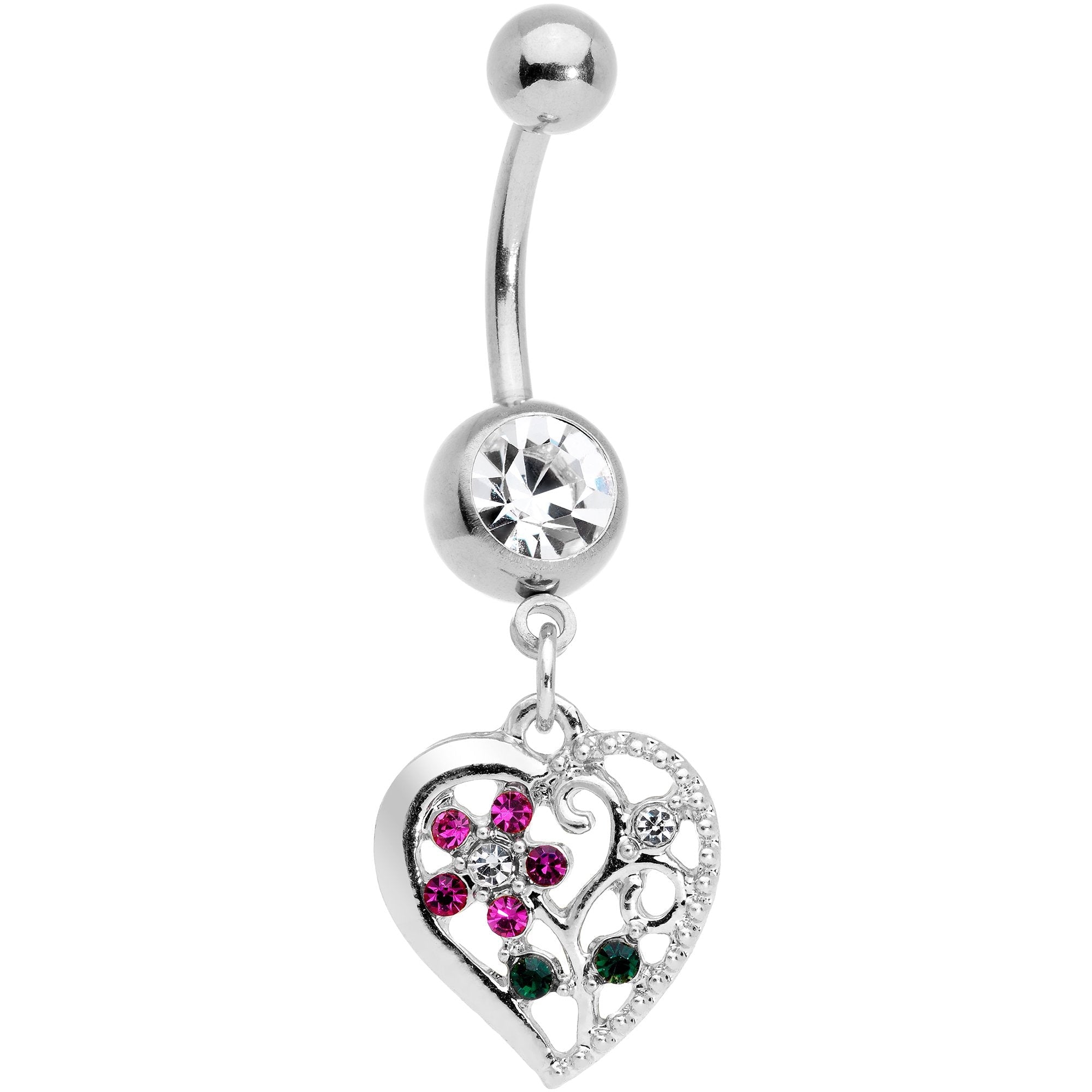 BodyCandy Clear Purple Gem Heart Spring Flower Dangle Belly Ring — main product shot