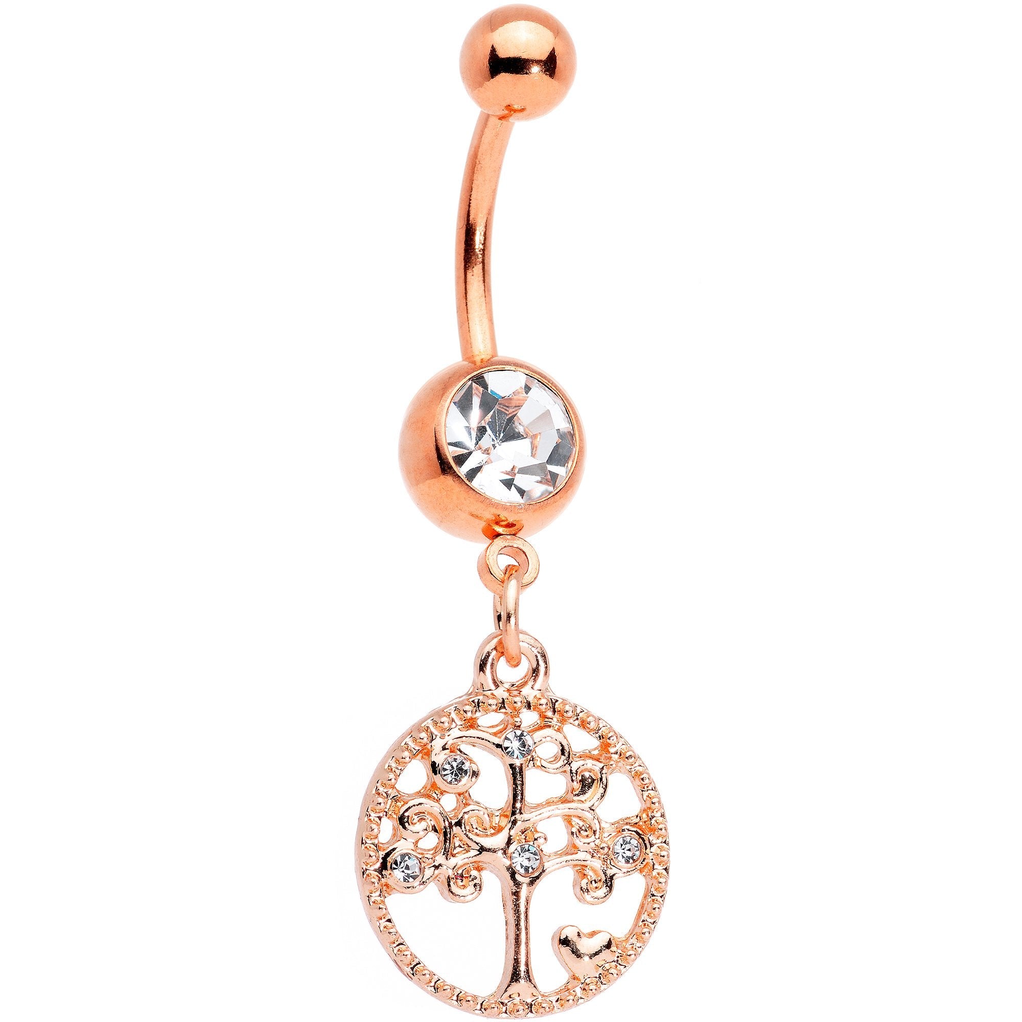 BodyCandy Clear Gem Rose Gold Tone Tree of Life Dangle Belly Ring — main product shot