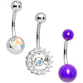 BodyCandy Clear Aurora Gem Purple Pearlescent Fashion Belly Ring Set of 3 — main product shot