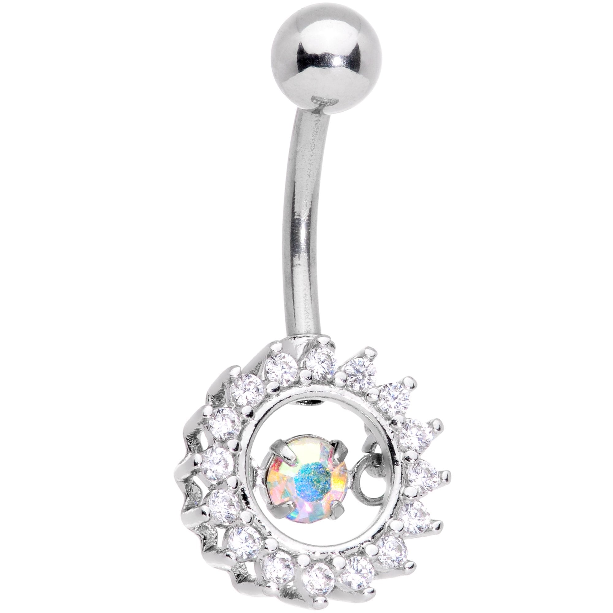BodyCandy Clear Aurora Gem Purple Pearlescent Fashion Belly Ring Set of 3 — detail and construction