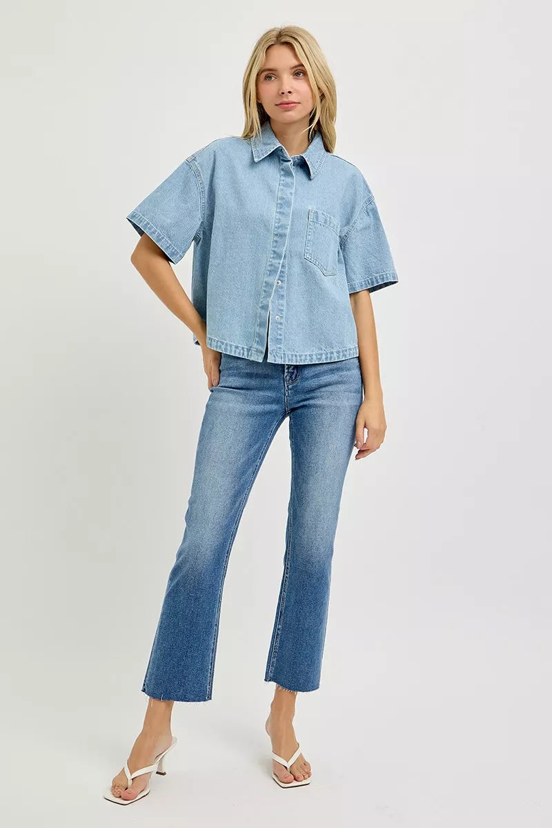RISEN Oversized Half Sleeve Cropped Shirt