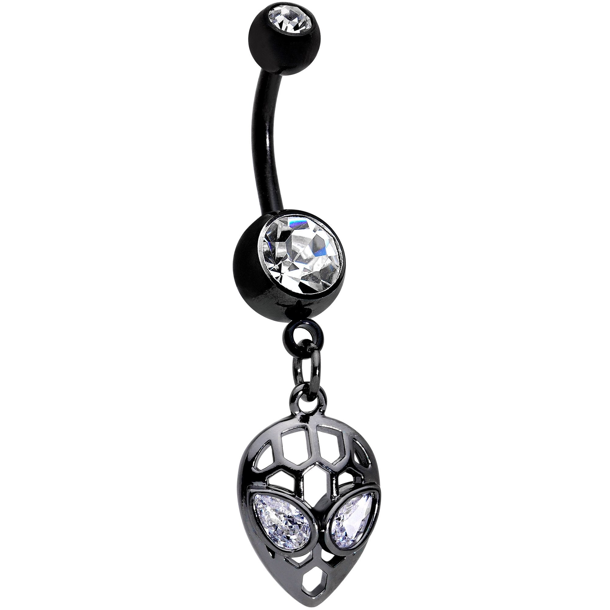 BodyCandy Clear CZ Gem Black Openwork Alien Dangle Belly Ring — main product shot