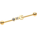 BodyCandy 14G Clear Gem Gold Tone Crescent Wrench Industrial Barbell 38mm — main product shot