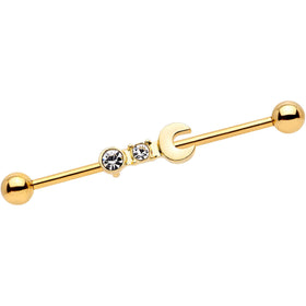 14G Clear Gem Gold Tone Crescent Wrench Industrial Barbell 38mm