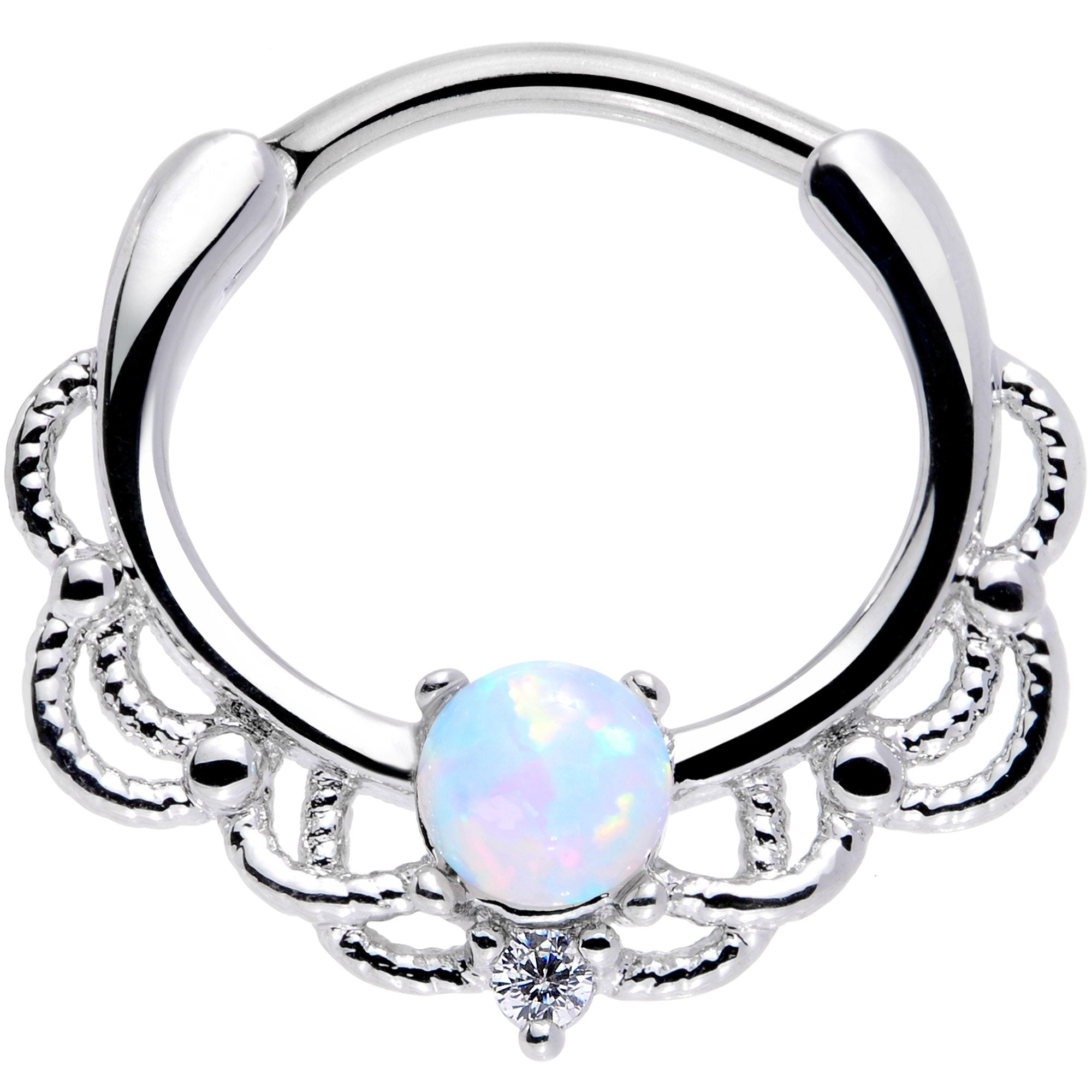 BodyCandy 16G 3/8 White Faux Opal Life of the Party Septum Clicker — main product shot