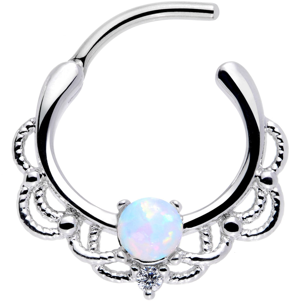 BodyCandy 16G 3/8 White Faux Opal Life of the Party Septum Clicker — detail close-up