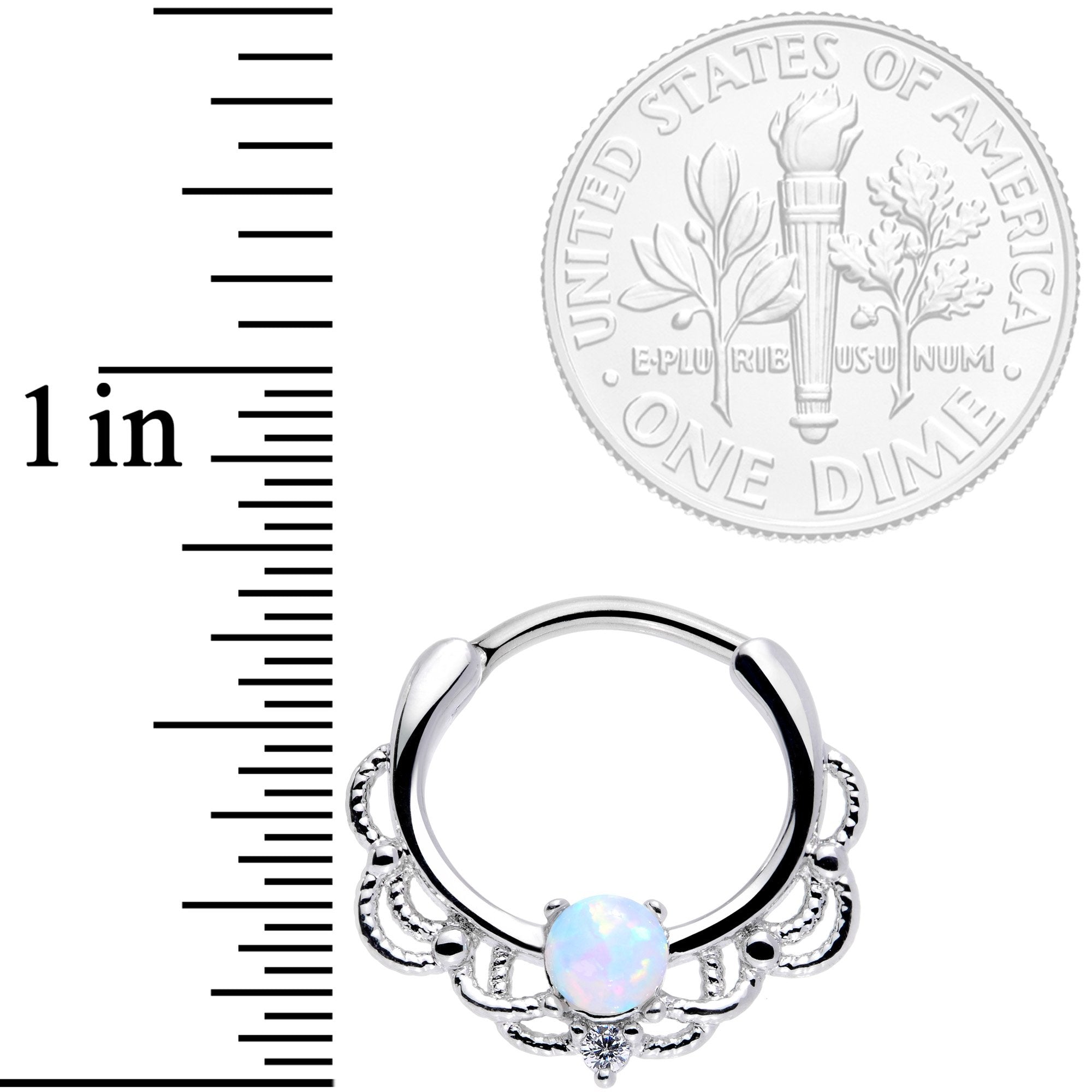 BodyCandy 16G 3/8 White Faux Opal Life of the Party Septum Clicker — lifestyle context