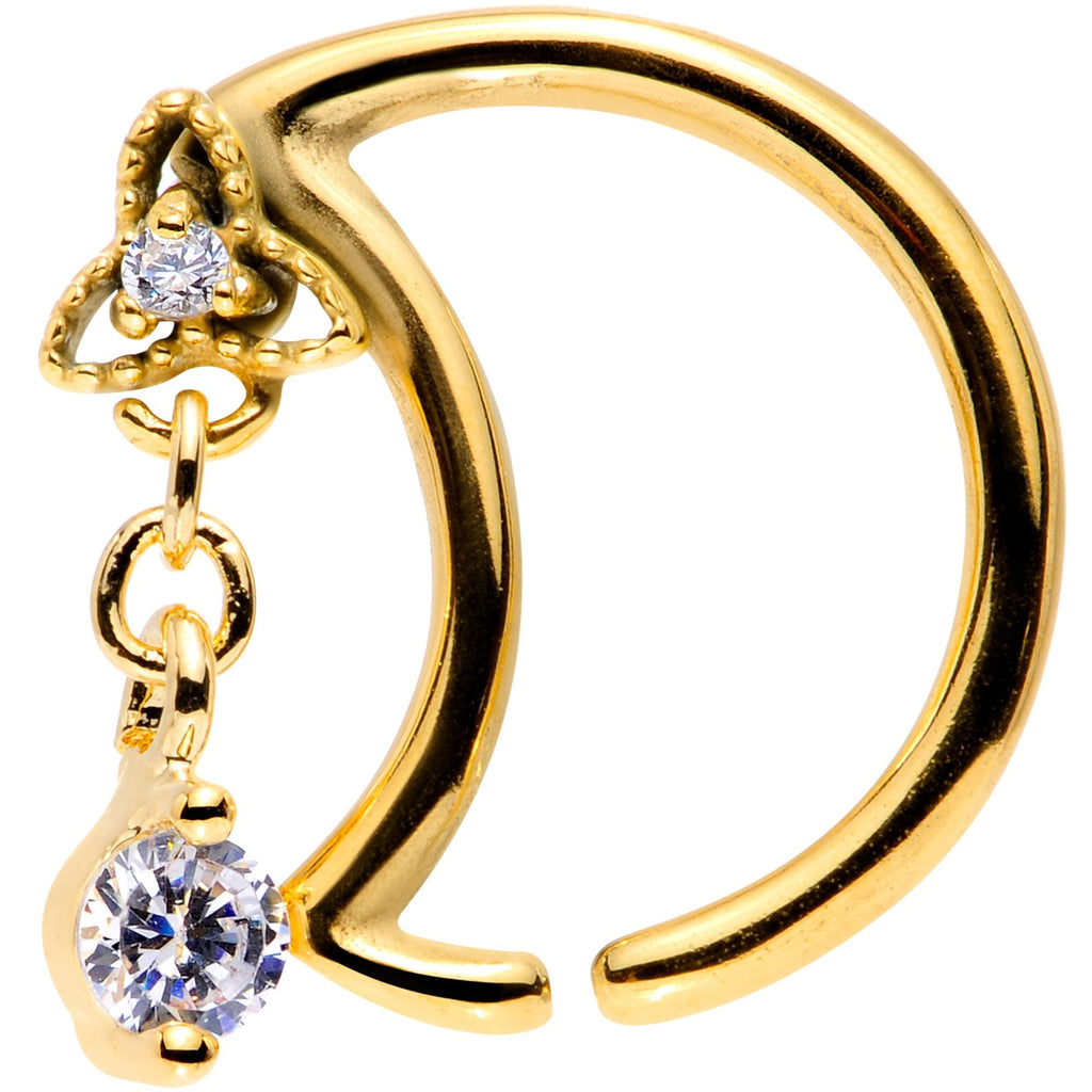 BodyCandy 16G 3/8 Clear CZ Gem Gold Tone Crescent Moon Dangle Closure Ring — main product shot