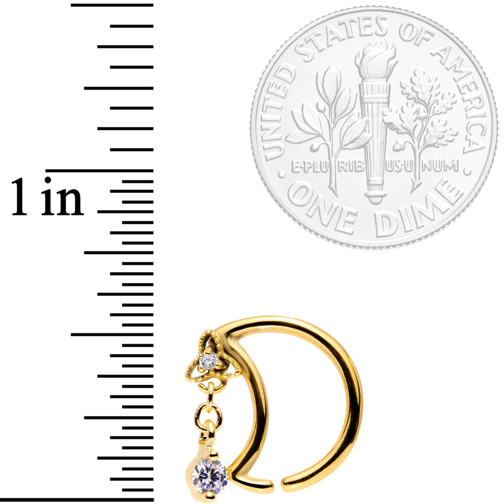 BodyCandy 16G 3/8 Clear CZ Gem Gold Tone Crescent Moon Dangle Closure Ring — detail close-up
