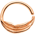 BodyCandy 16G 3/8 Rose Gold Tone Feather Closure Ring — main product shot