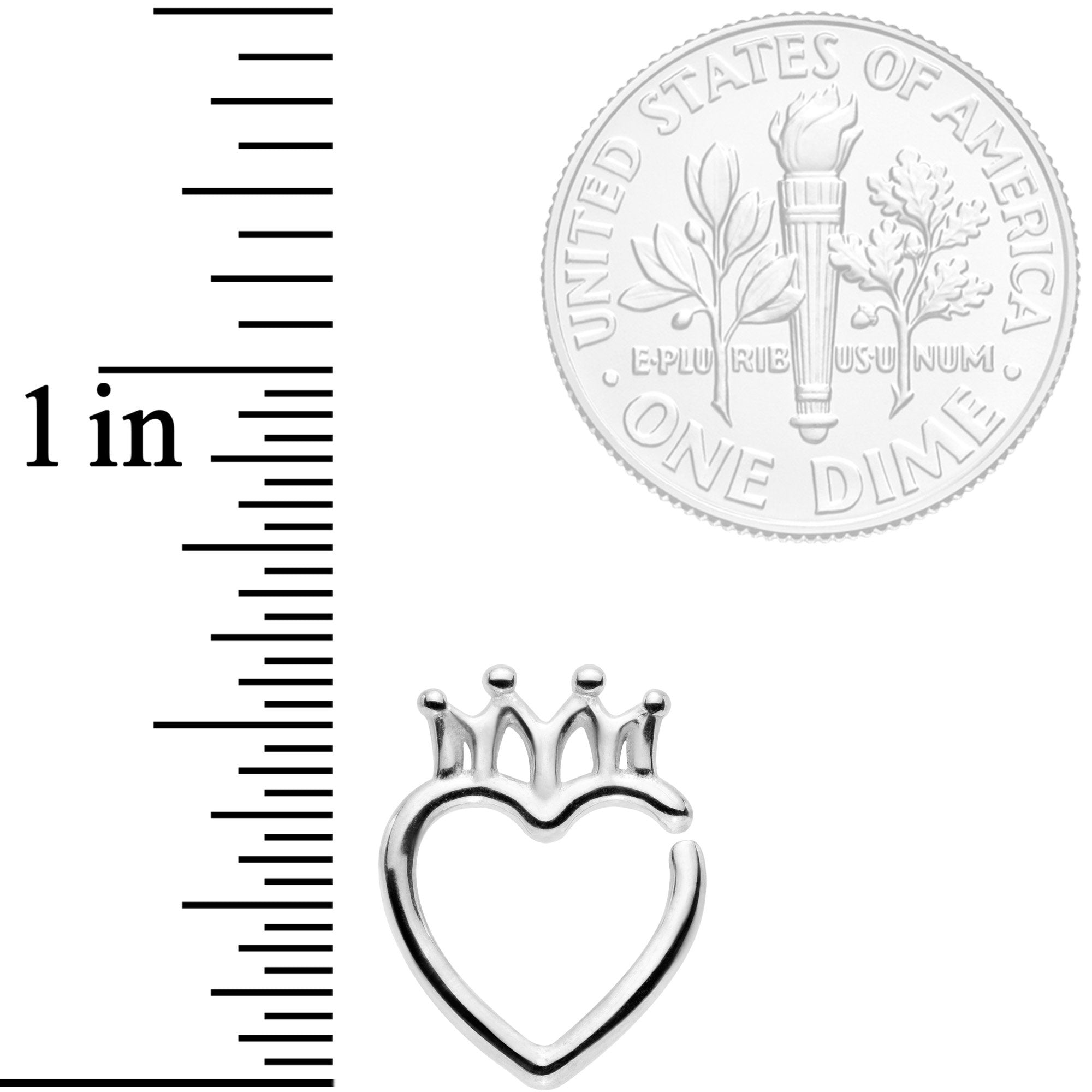 BodyCandy 16G 5/16 Royal Crown Heart Right Ear Closure Ring — detail close-up