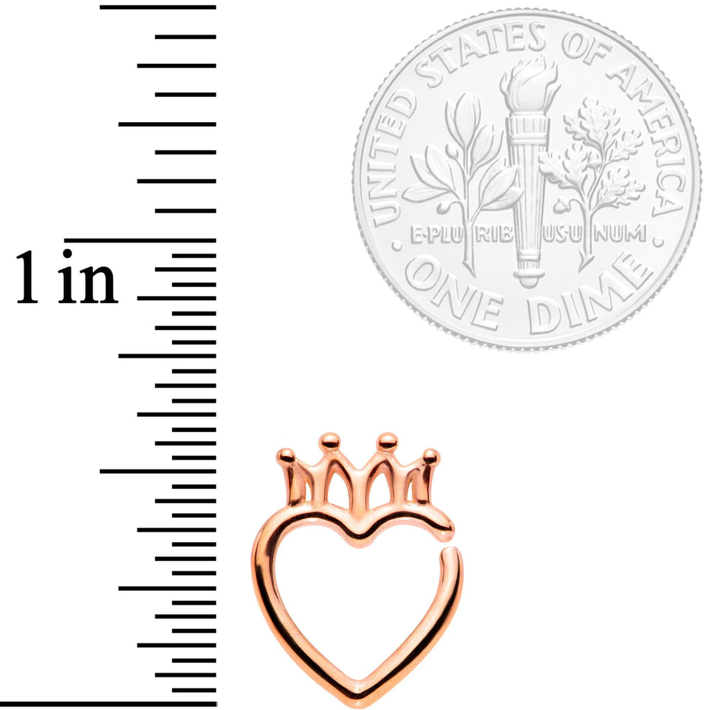 BodyCandy 16G 5/16 Rose Gold Tone Royal Crown Heart Right Ear Closure Ring — detail close-up