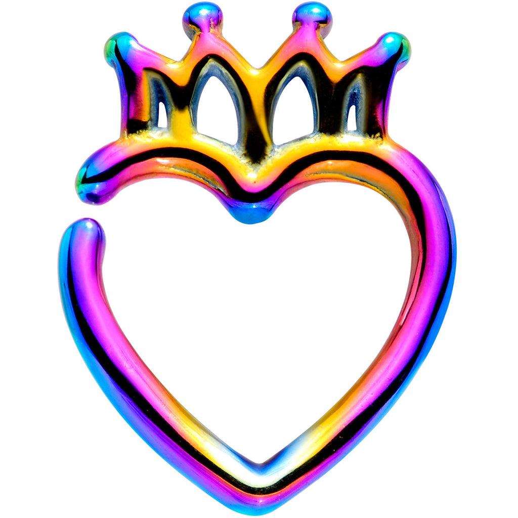 BodyCandy 16G 5/16 Rainbow Royal Crown Heart Left Ear Closure Ring — main product shot