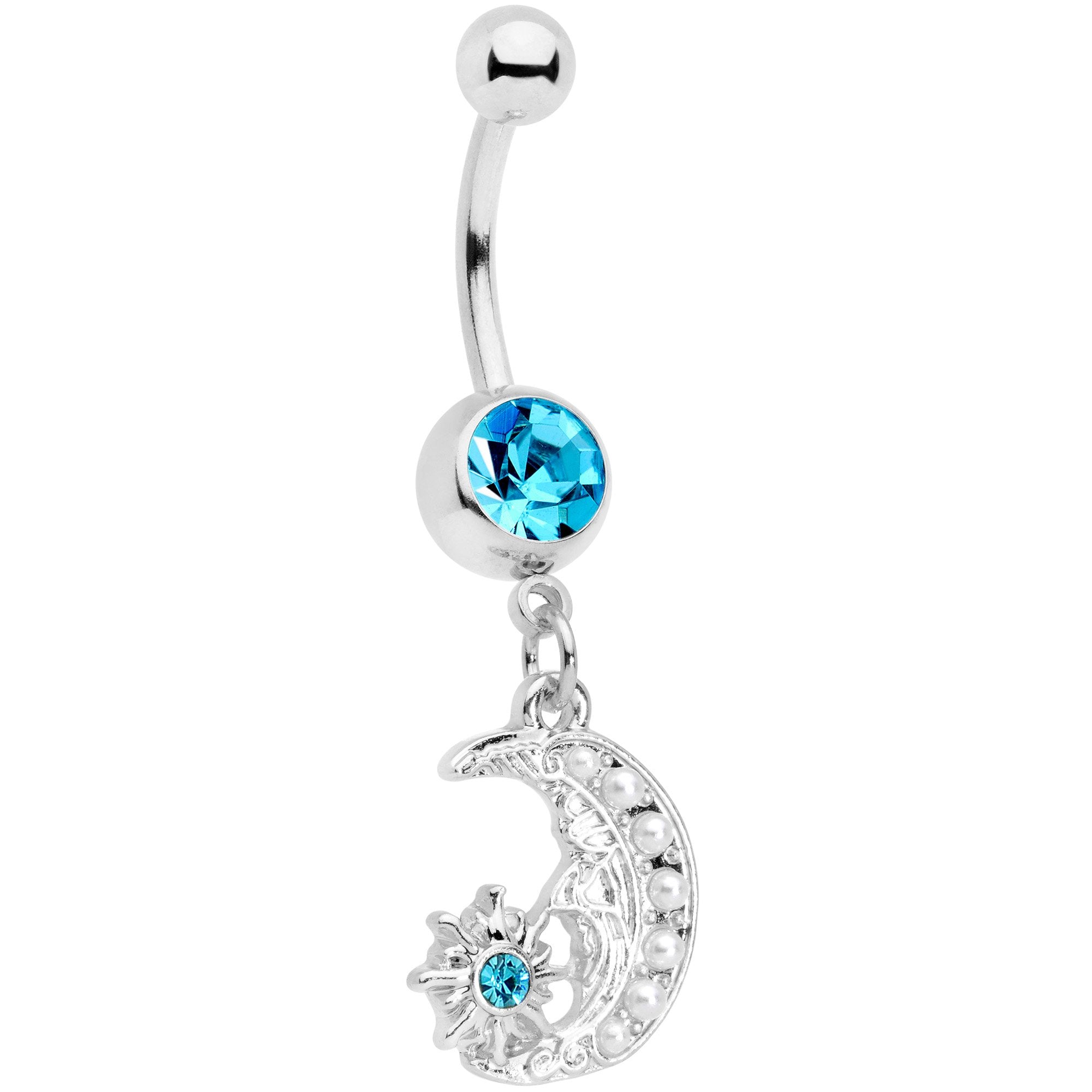 BodyCandy Aqua Gem Peaceful Night Star Moon Dangle Belly Ring — main product shot