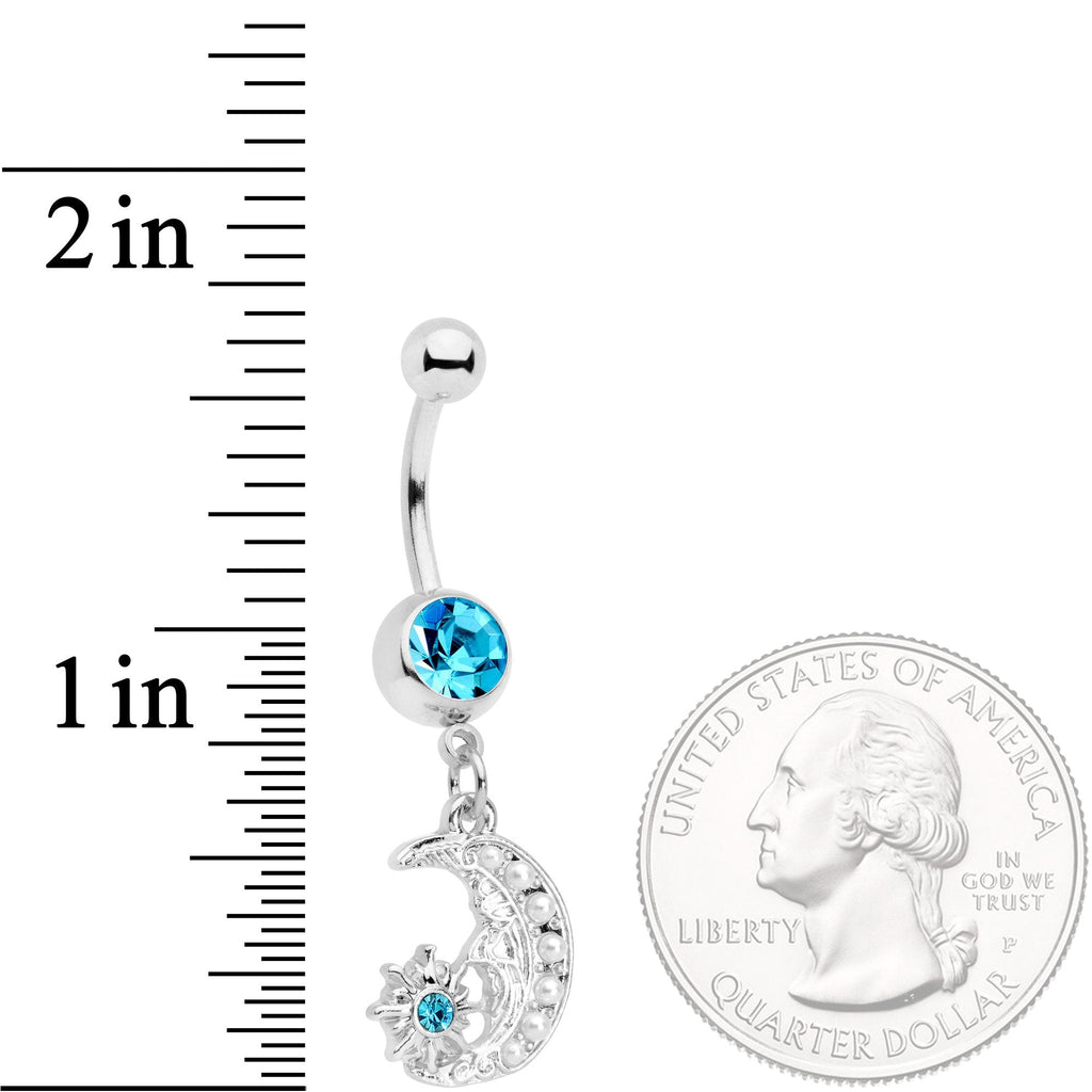 BodyCandy Aqua Gem Peaceful Night Star Moon Dangle Belly Ring — detail and construction