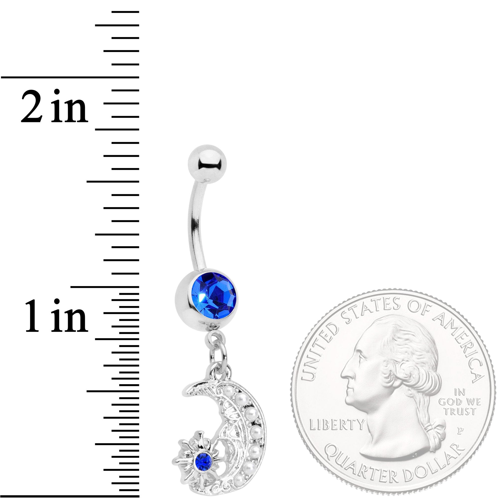 BodyCandy Blue Gem Peaceful Night Star Moon Dangle Belly Ring — detail and construction