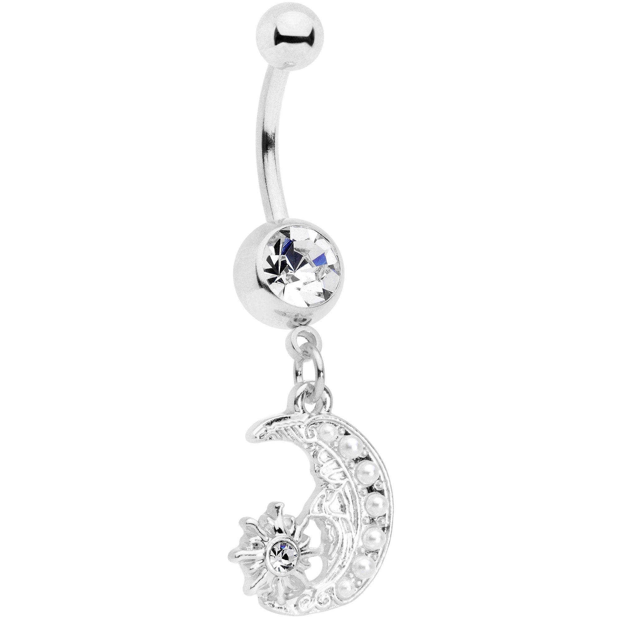 BodyCandy Clear Gem Peaceful Night Star Moon Dangle Belly Ring — main product shot