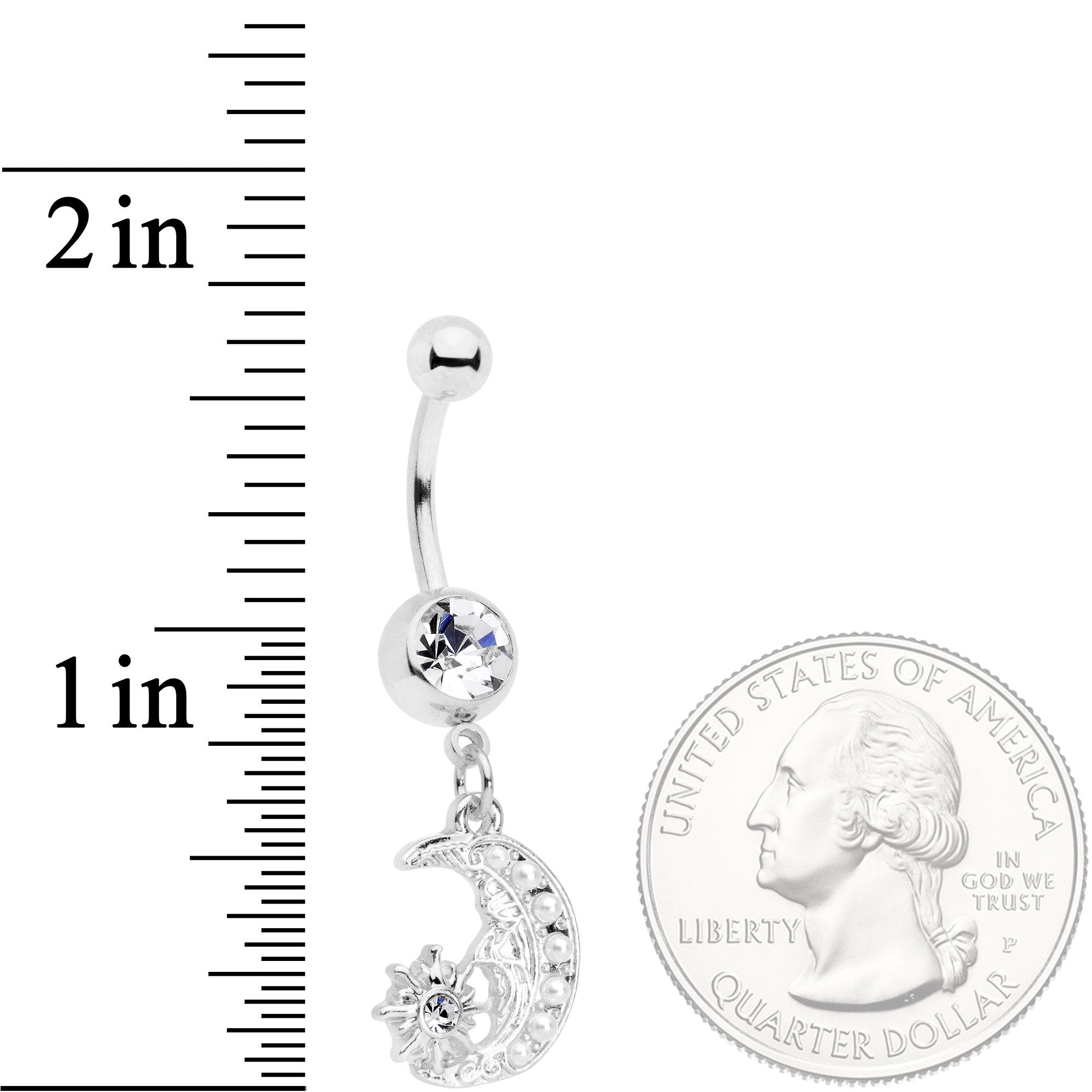 BodyCandy Clear Gem Peaceful Night Star Moon Dangle Belly Ring — detail and construction