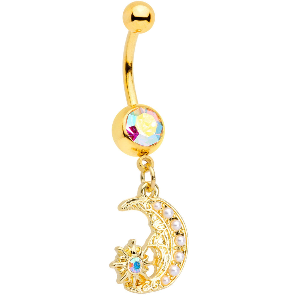 BodyCandy Aurora Gem Gold Tone Peaceful Night Star Moon Dangle Belly Ring — main product shot
