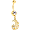 BodyCandy Clear Gem Gold Tone Peaceful Night Star Moon Dangle Belly Ring — main product shot