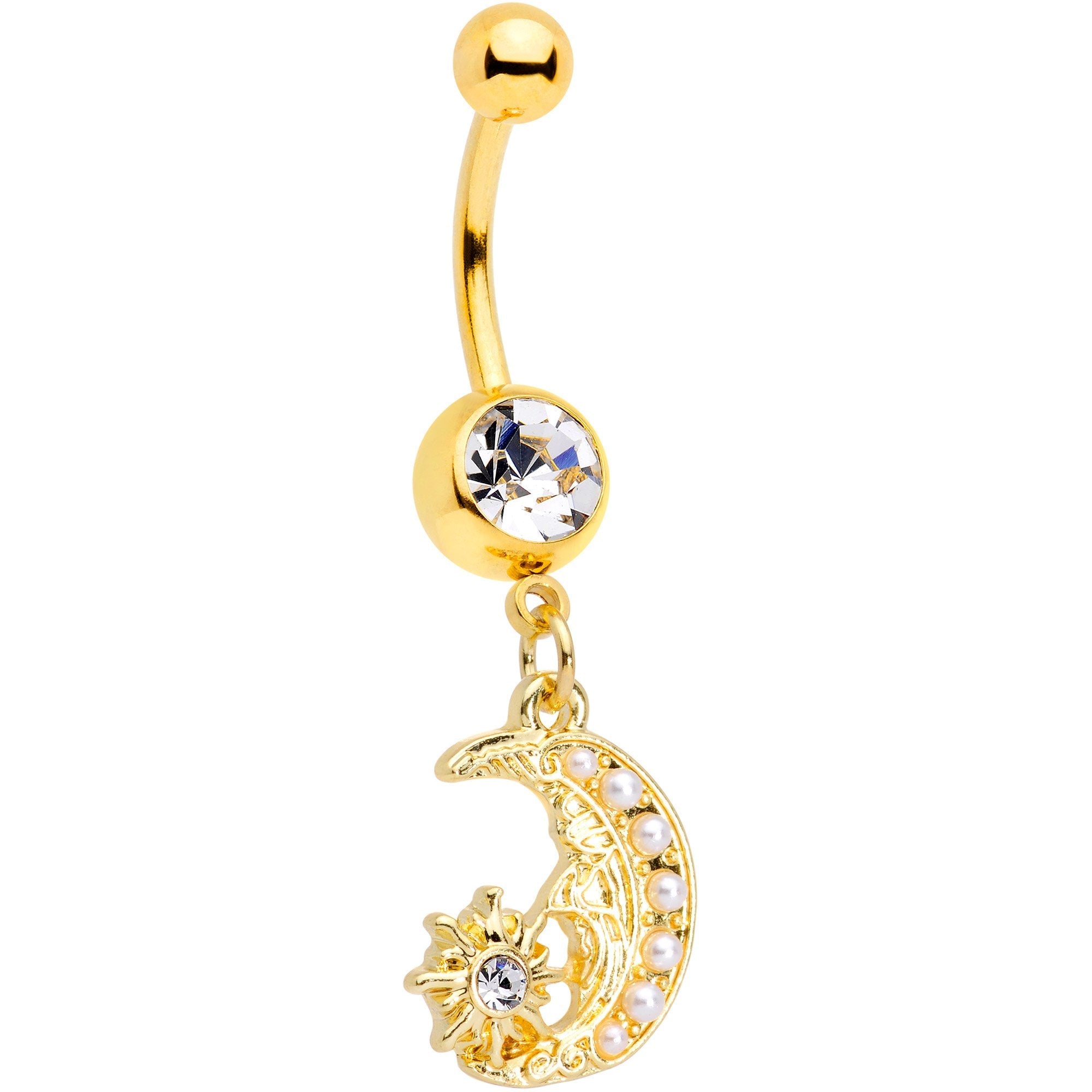 BodyCandy Clear Gem Gold Tone Peaceful Night Star Moon Dangle Belly Ring — main product shot
