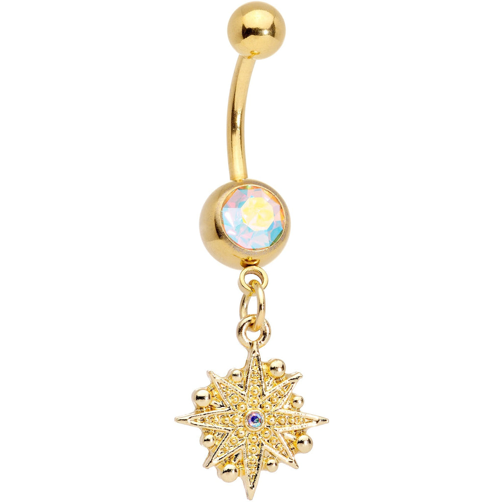 BodyCandy Aurora Gem Gold Tone Celestial Star Moon Dangle Belly Ring Set — lifestyle context