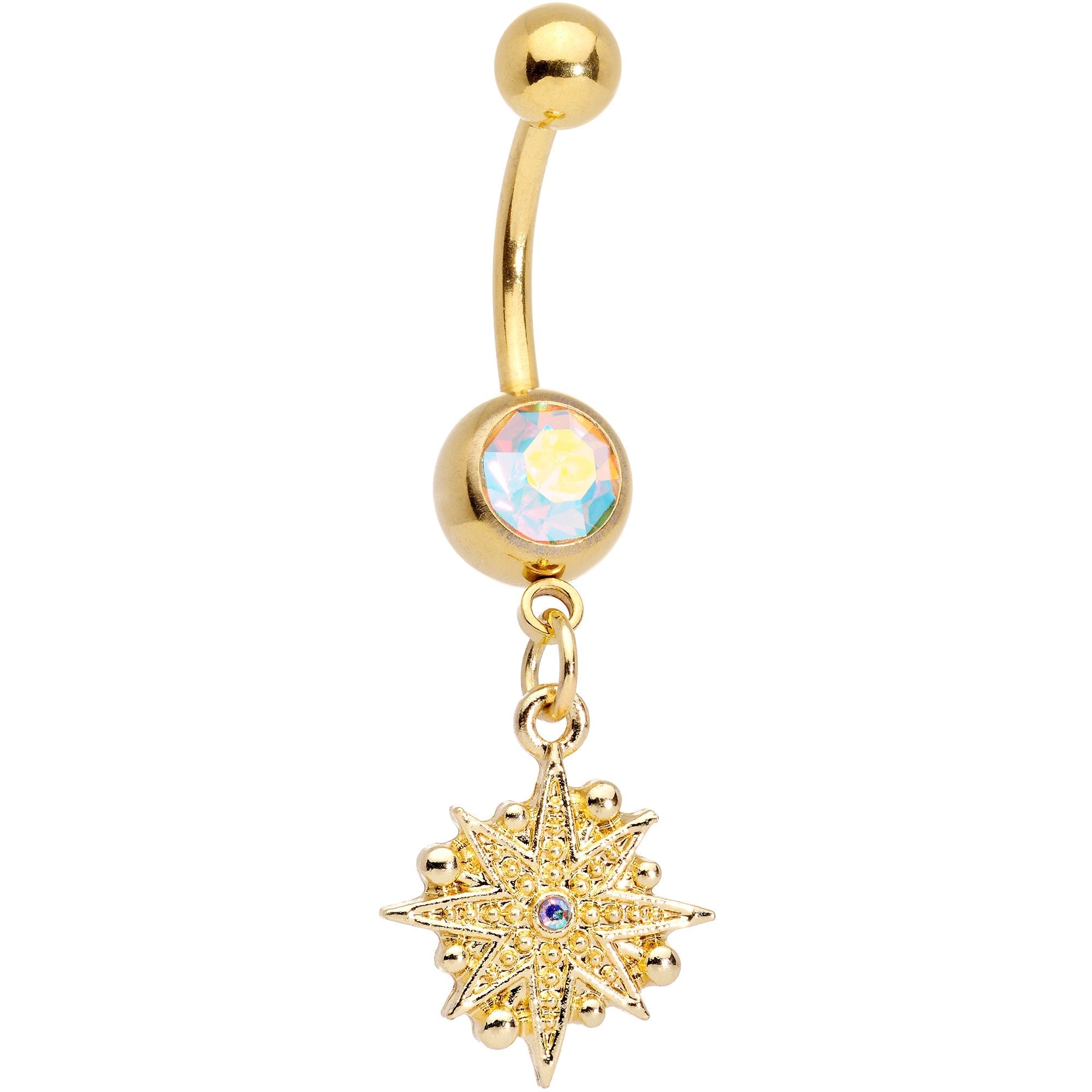 BodyCandy Aurora Gem Gold Tone Celestial Star Moon Dangle Belly Ring Set — lifestyle context