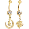 BodyCandy Clear Gem Gold Tone Celestial Star Moon Dangle Belly Ring Set — main product shot