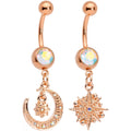 BodyCandy Aurora Gem Rose Gold Tone Celestial Star Moon Dangle Belly Ring Set — main product shot