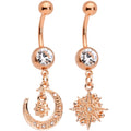 BodyCandy Clear Gem Rose Gold Tone Celestial Star Moon Dangle Belly Ring Set — main product shot