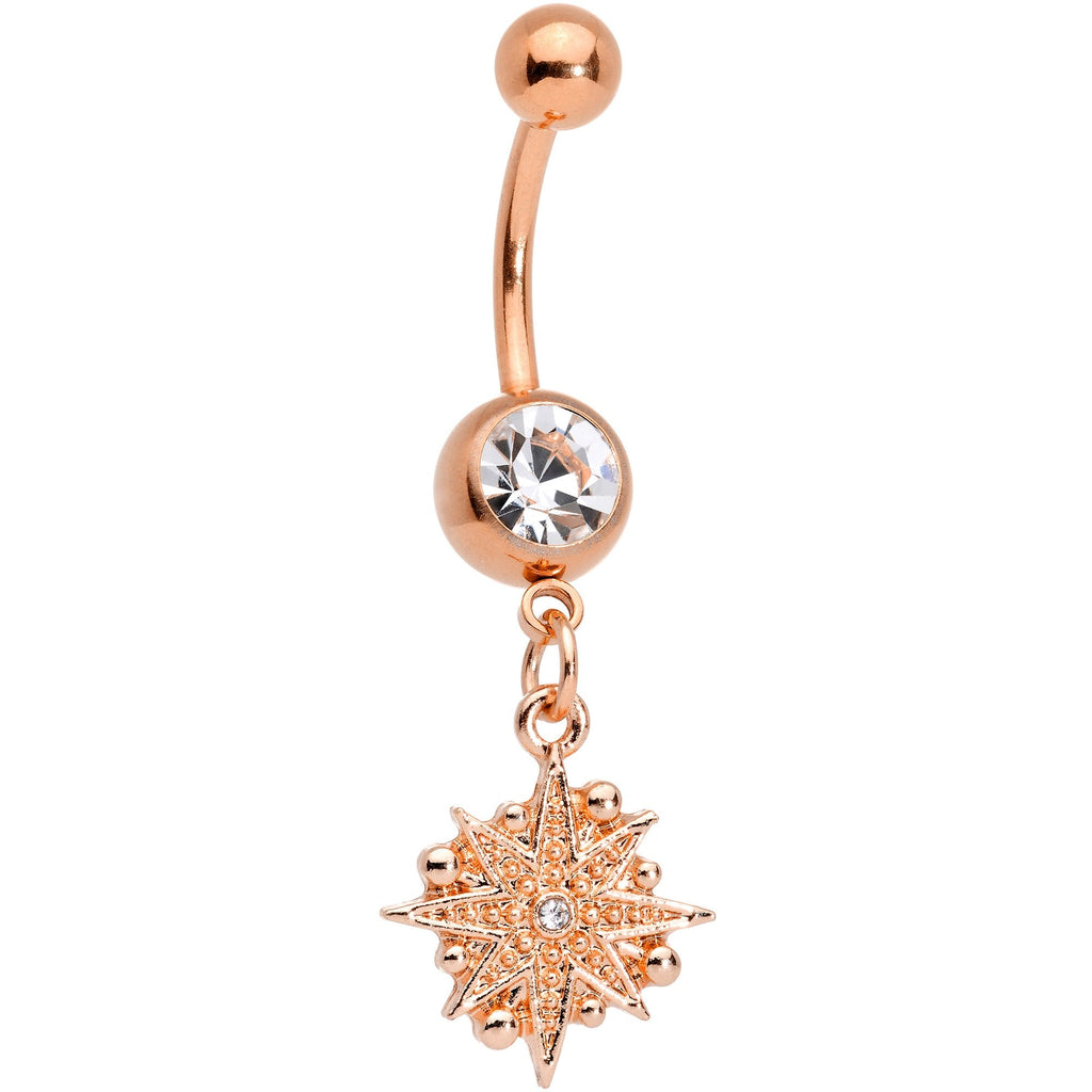 BodyCandy Clear Gem Rose Gold Tone Celestial Star Moon Dangle Belly Ring Set — lifestyle context