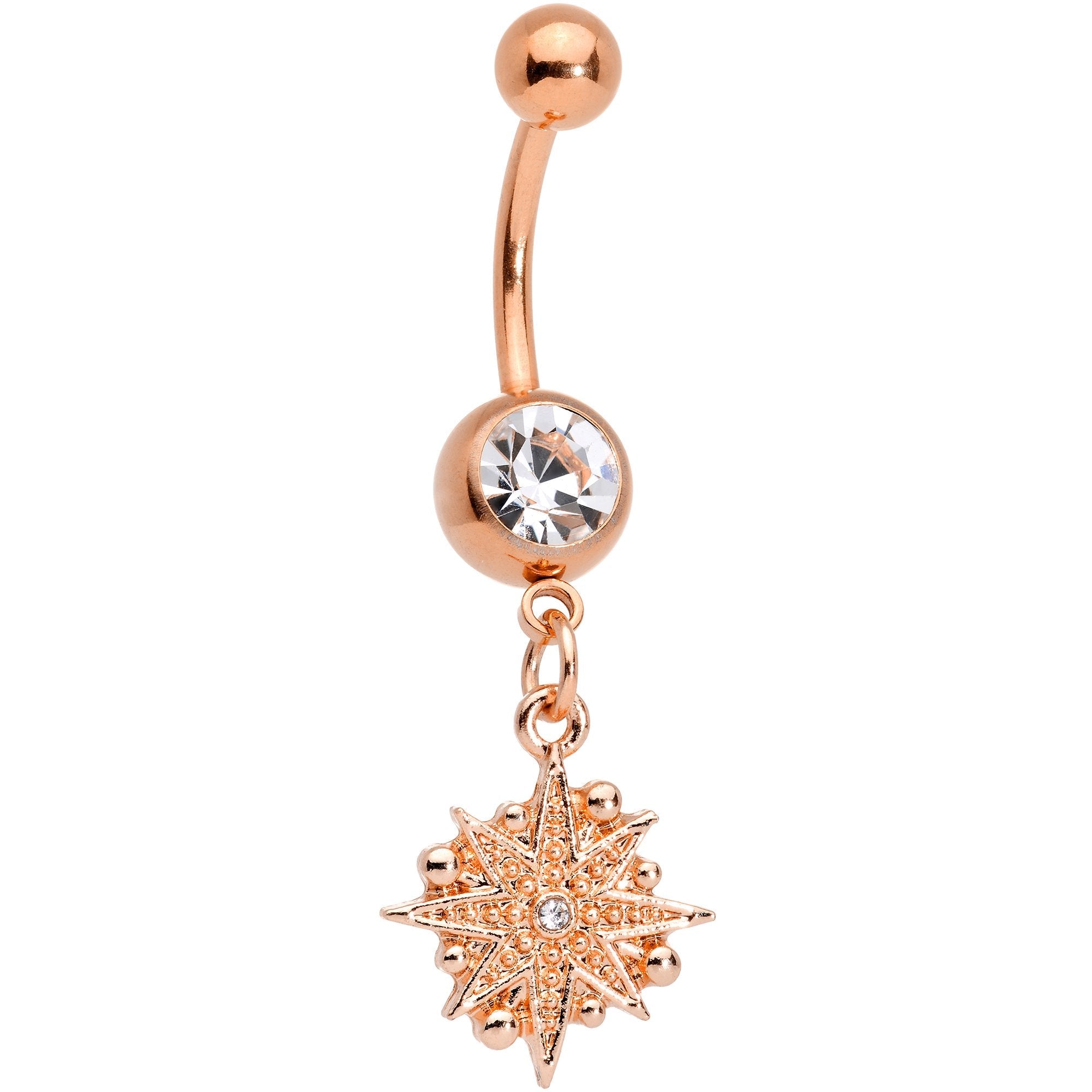 BodyCandy Clear Gem Rose Gold Tone Celestial Star Moon Dangle Belly Ring Set — lifestyle context