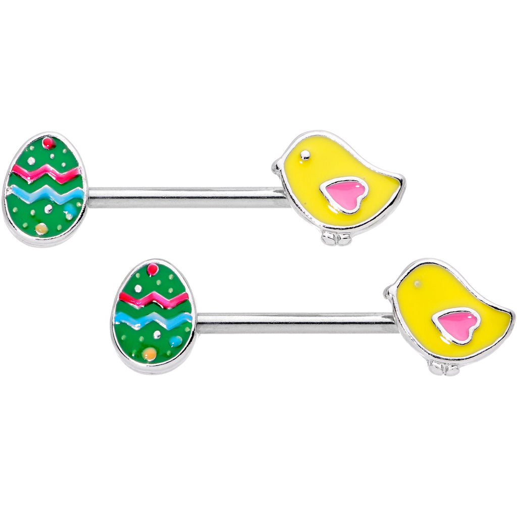 BodyCandy 14G 5/8 Easter Egg and Chick Barbell Nipple Ring Set — main product shot