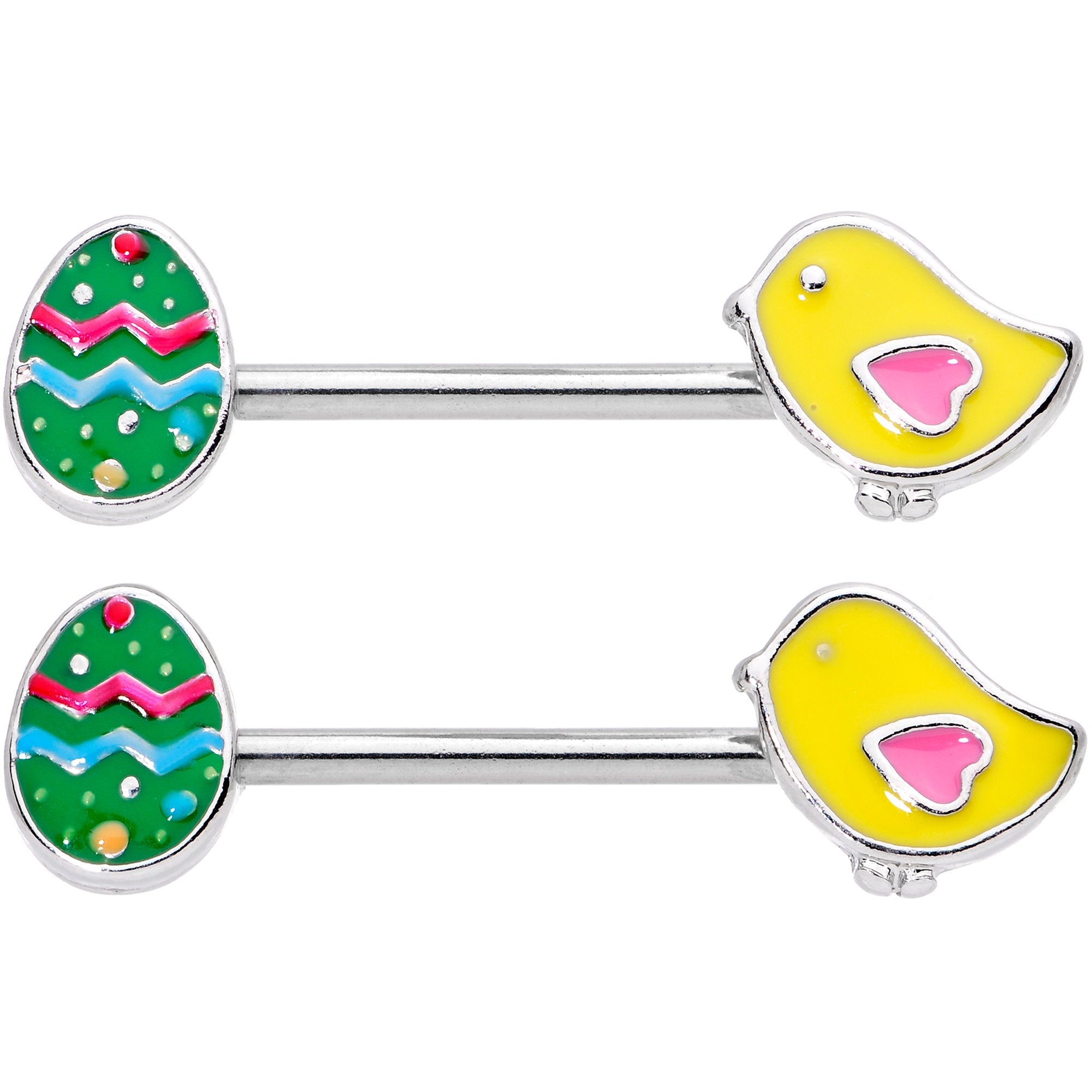 BodyCandy 14G 5/8 Easter Egg and Chick Barbell Nipple Ring Set — detail and construction